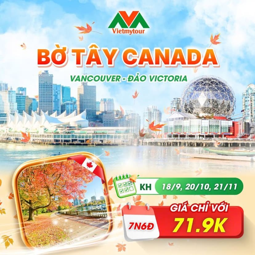 Tour Canada mùa thu bờ Tây 7N6Đ